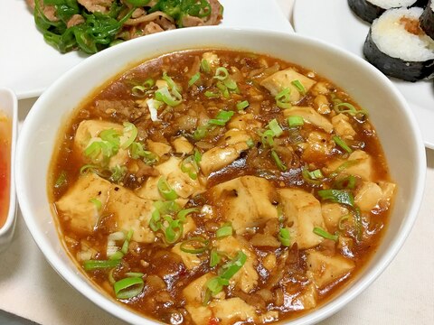 焼肉タレで！豚こまと椎茸入の甘めな麻婆豆腐♡